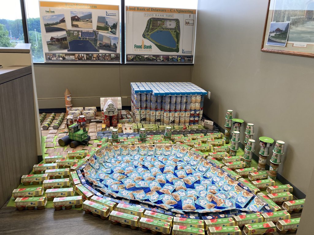 3D model of Food Bank Farm built with cans